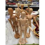 SIX WOODEN JOINTED ARTISTS MANNEQUINS