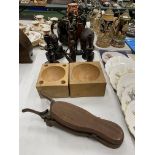 A COLLECTION OF CARVED TREEN ITEMS TO INCLUDE FIGURES, BUSTS, CANDLESTICKS, ETC