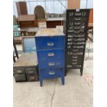 A MINITURE 15 DRAWER METAL FILING CABINET A FURTHER FOUR DRAWER FILING CABINET AND A FOUR DRAWER
