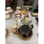 A QUANTITY OF COLLECTABLE ITEMS TO INCLUDE TOBY JUGS, COTTAGE WARE TEAPOT, GIBSON TEAPOT, ROYAL
