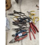 A LARGE ASSORTMENT OF VARIOUS PLIERS
