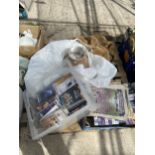 AN ASSORTMENT OF HOUSEHOLD CLEARANCE ITEMS TO INCLUDE VHS AND A FUR COAT