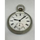 A WHITE METAL POCKET WATCH SEEN WORKING BUT NO WARRANTY