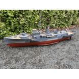 A LARGE MOTORISED REMOTE CONTROLLED MODEL OF WWII ROYAL NAVY WAR SHIP HMCS SNOWBERRY WAR SHIP USED