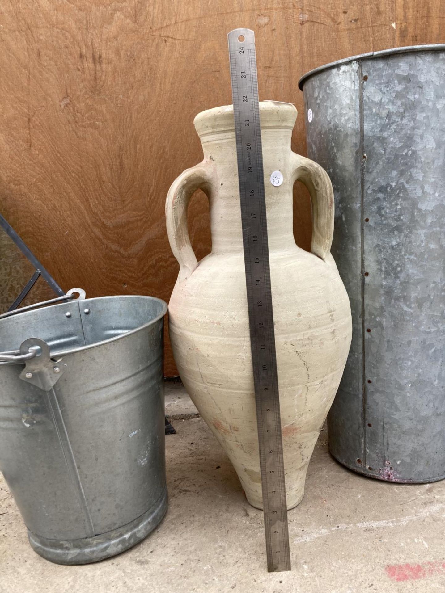 TWO GALAVANISED BUCKETS AND A CERAMIC URN VASE - Image 5 of 10