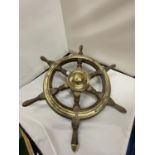 A WOOD AND BRASS SHIPS WHEEL DIAMETER 57CM