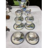 A JAPANESE HANDPAINTED COFFEE SET TO INCLUDE CUPS, SAUCERS, COFFEE POT, CREAM JUG AND SUGAR BOWL
