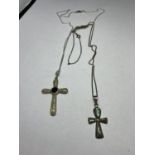 TWO SILVER CROSS PENDANTS ON CHAINS