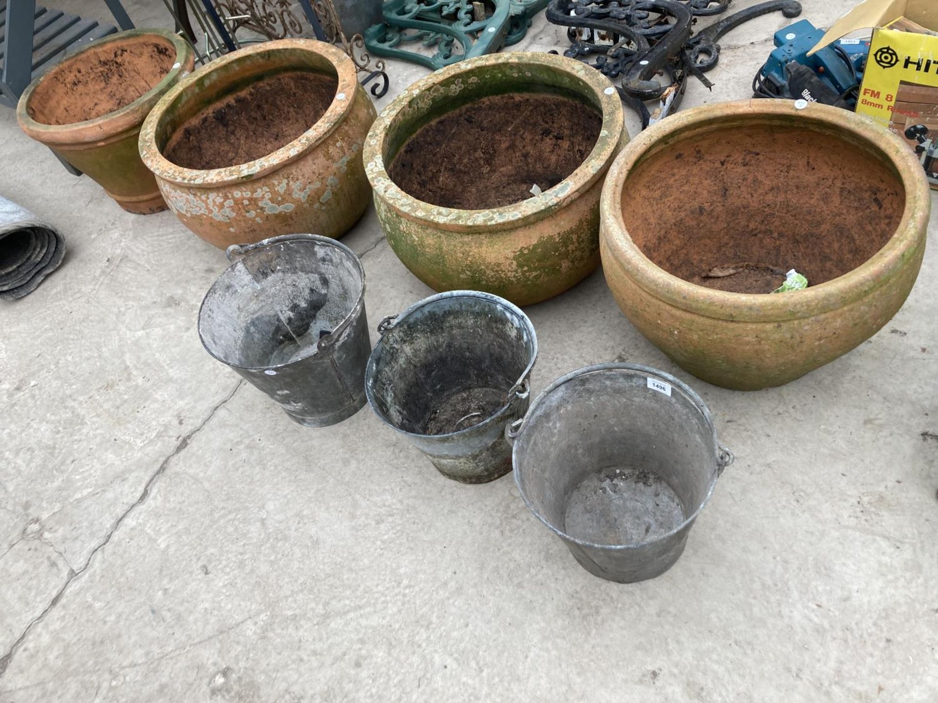 THREE VINTAGE GALVANISED BUCKETS