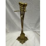 A VERY HEAVY BRASS COMPANION SET WITH STAND
