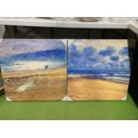 TWO LARGE CANVAS PRINTS OF BEACH AND SEA SCENES 61CM X 62CM