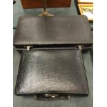 AN EMPTY VINTAGE VANITY BOX AND A GENTLEMAN'S TRAVELLING CASE WITH CONTENTS
