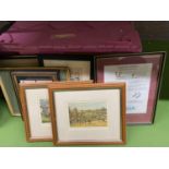 EIGHT FRAMED PRINTS, 'ASCOT HEATH RACES', 'EPSOM', 'FOX HUNTING', 'HOLKER HALL', GREYHOUNDS, ETC