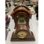 TWO MAHOGANY CASED VINTAGE MANTLE CLOCKS PLUS ONE OTHER