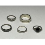 FIVE VARIOUS MARKED SILVER RINGS