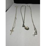 THREE SILVER NECKLACES WITH PENDANTS
