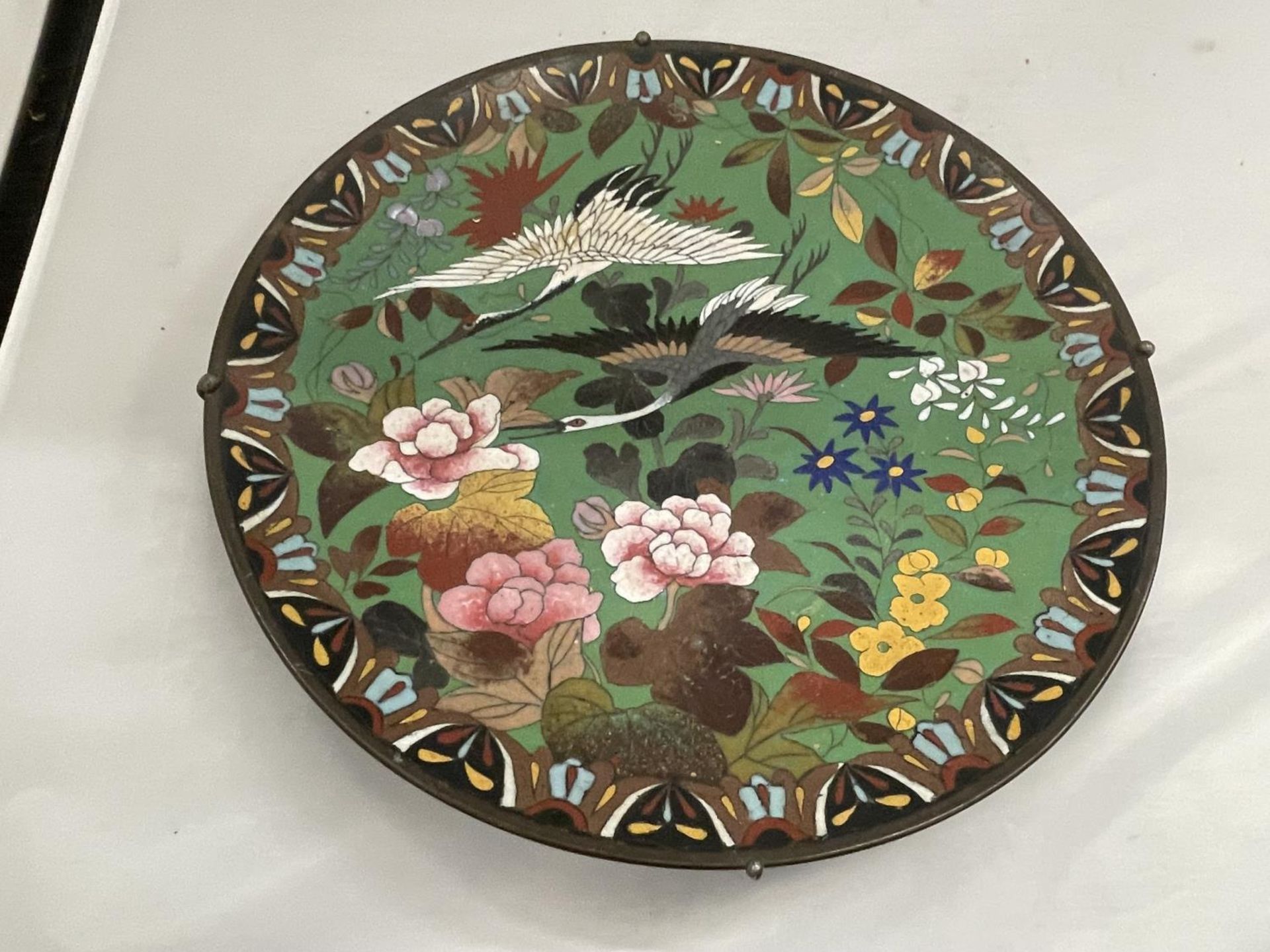 TWO VICTORIAN CLOISONNE WALL PLAQUES - Image 4 of 5