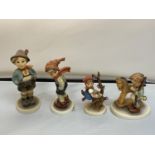 FOUR WEST GERMAN HUMMEL FIGURES - BOY WITH HANDS IN HIS POCKETS, PRAYER BEFORE BATTLE, APPLE TREE