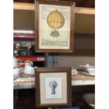 TWO FRAMED PRINTS DEPICTING HOT AIR BALLOON FLIGHTS