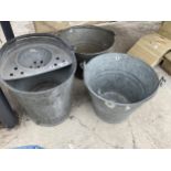TWO VINTAGE GALVANISED BUCKETS AND A MOP BUCKET