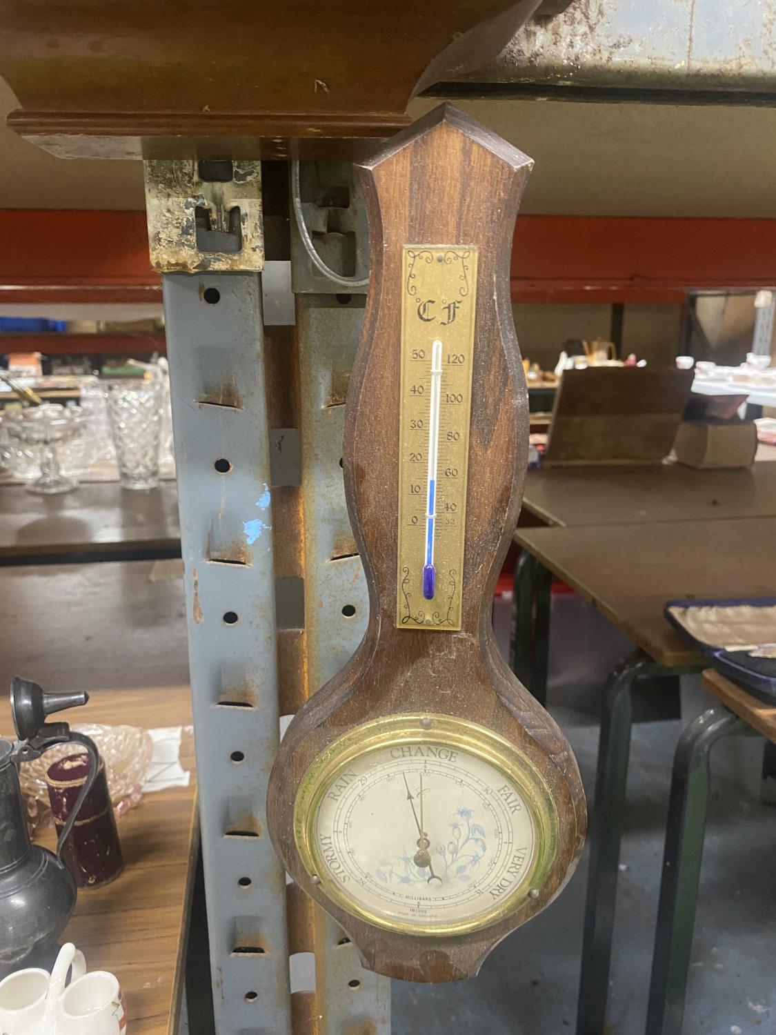 A MAHOGANY CASED WESTMINSTER-WHITTINGTON WALL CLOCK AND A BAROMETER - Image 3 of 3