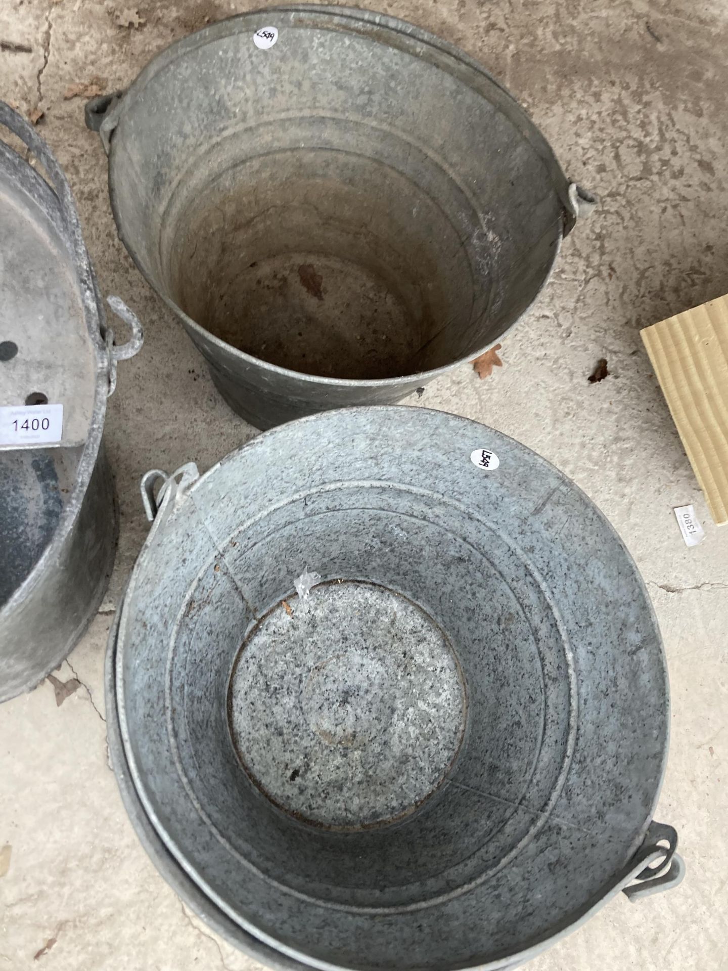 TWO VINTAGE GALVANISED BUCKETS AND A MOP BUCKET - Image 3 of 3