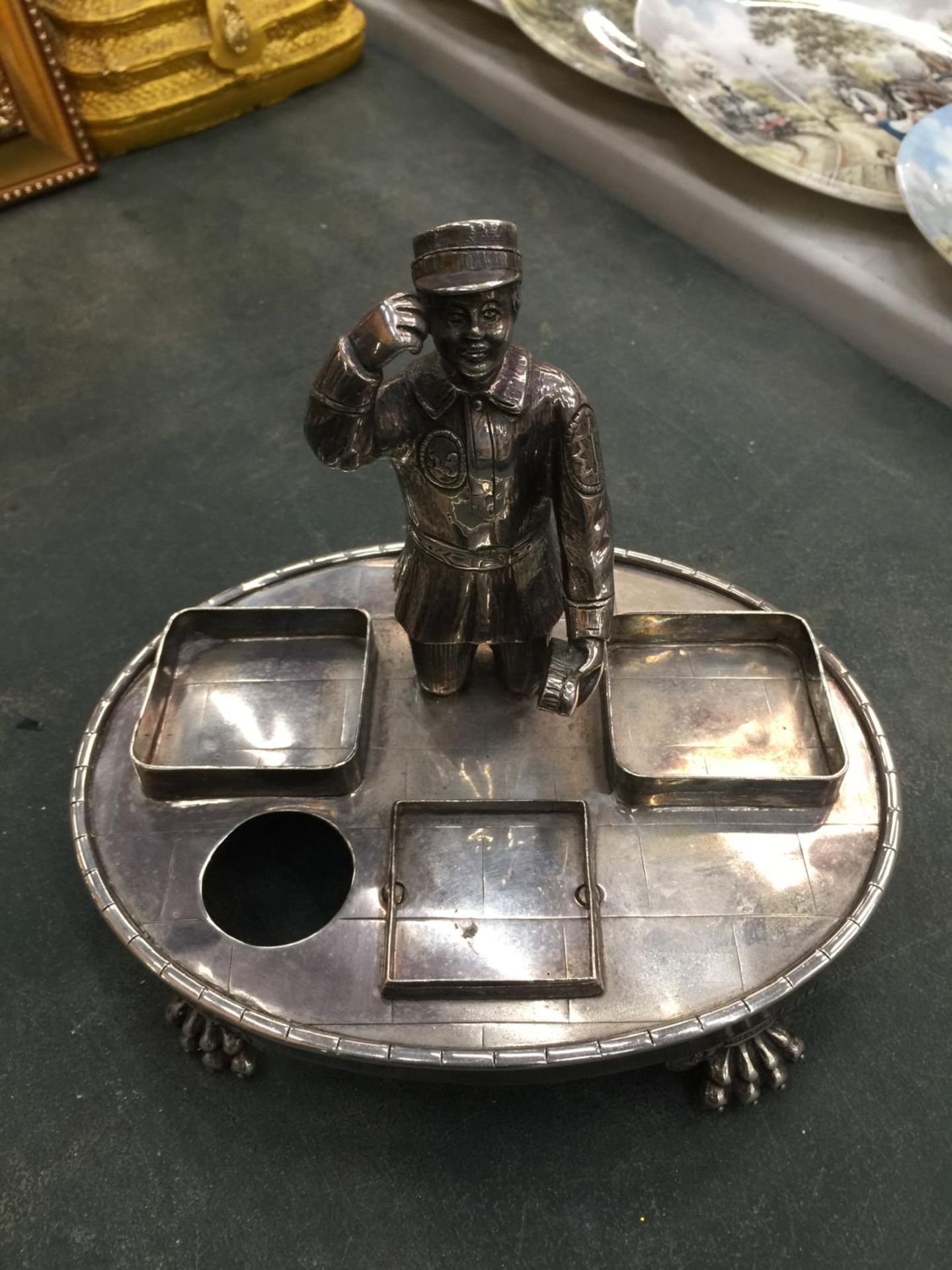 A WHITE METAL CRUET STAND WITH FIGURE - Image 6 of 6