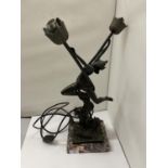 A LAMP DEPICTING A MODEL OF A LADY ON A MARBLE BASE ART DECO STYLE