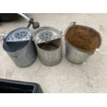 TWO GALVANISED MOP BUCKETS AND A FURTHER BUCKET