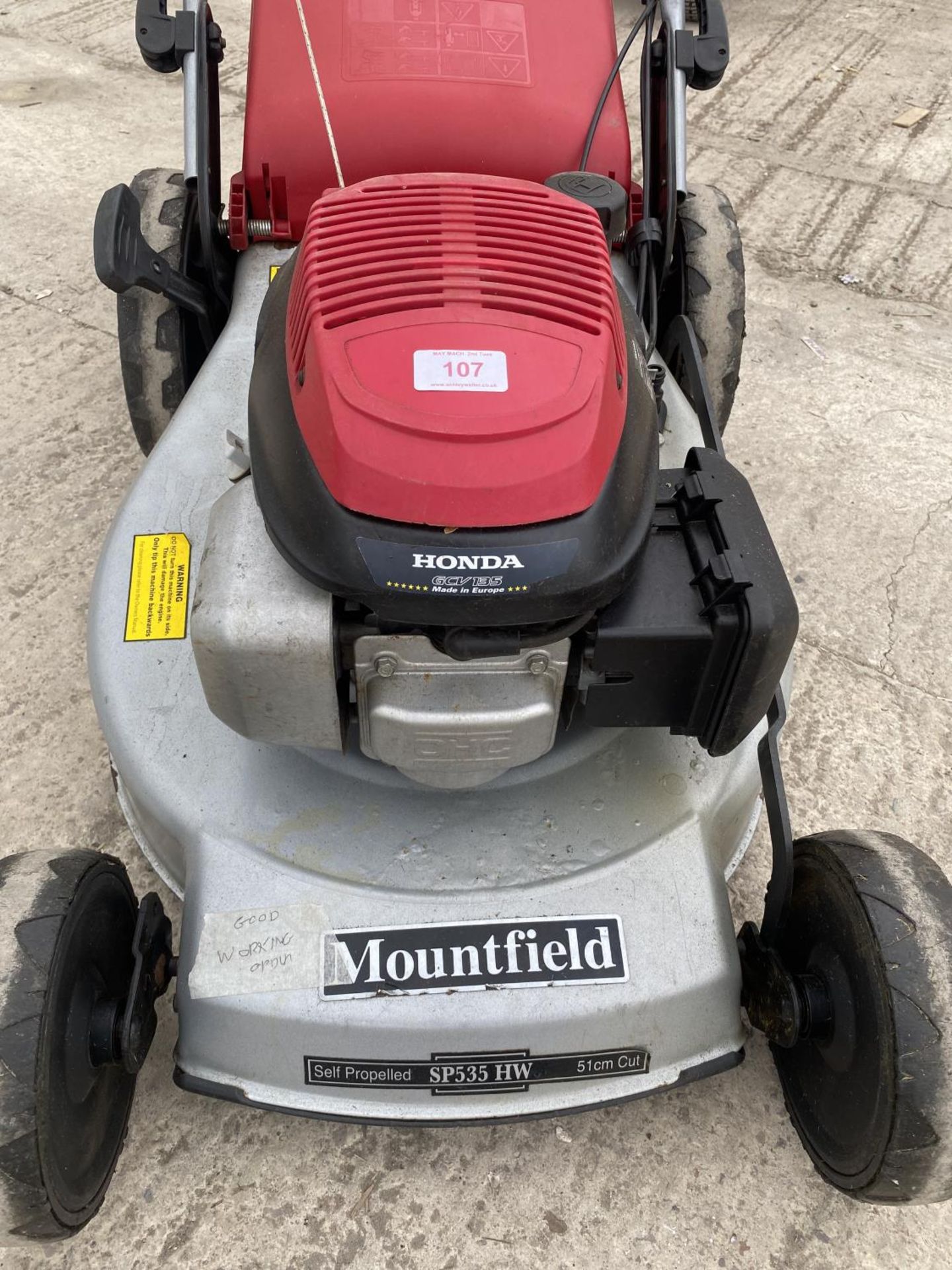 MOUNTFIELD 21" SELF PROPELLED LAWN MOWER WITH HONDA ENGINE & GRASS BOX NO VAT - Image 3 of 5