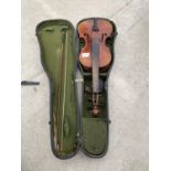 A VINTAGE CASED VIOLIN AND BOW