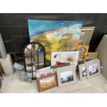 A LARGE ASSORTMENT OF PRINTS, PICTURES AND MIRRORS