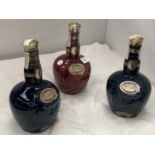 THREE CERAMIC ROYAL SALUTE SCOTCH WHISKY BOTTLES