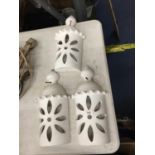 THREE STONE OUTDOOR LIGHT COVERS PAINTED WHITE HEIGHT APPROX 40CM