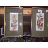 A PAIR OF FRAMED CASH'S EMBROIDERED PICTURES OF BUTTERFLIES 16CM X 27CM