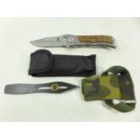 A BROWNING FOLDING KNIFE AND SCABBARD 9 CM BLADE AND AN ANDUJAR SURVIVAL KNIFE