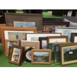 VARIOUS FRAMED PRINTS, THREE FRAMED HOLOGRAPHIC PICTURES OF COUNTRY COTTAGE SCENES, FIVE FRAMED