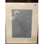 A MOUNTED CHARCOAL DRAWING OF A FIELD MOUSE SIGNED TO THE FRONT S C PEEK 28CM X 35.5CM