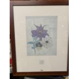 A FRAMED CHARLES RENNIE MACKINTOSH PRINTS ''PETUNIA WALBERSWICK' 45CM X 54CM