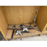 AN ASSORTMENT OF ENGINEERS TOOLS TO INCLUDE CLAMPS AND TAP AND DIES ETC