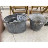 A GALVANISED BUCKET AND A GALVANISED MOP BUCKET
