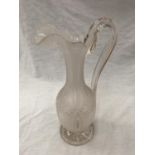 A FROSTED AND ETCHED CUT GLASS EWER JUG HEIGHT 38CM
