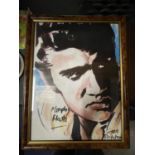 A FRAMED PRINT OF, ELVIS PRESLEY - 'MEMPHIS FLASH' 45CM X 35CM