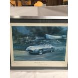 A LIMITED EDITION FRAMED PRINT OF MERCEDES-BENZ SLR - WINNERS 1955 MILLE MIGLIA, SIGNED STIRLING