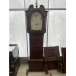 A 19TH CENTURY MAHOGANY AND CROSSBANDED EIGHT DAY LONGCASE CLOCK WITH ENAMEL DIAL AND ROLLING MOON