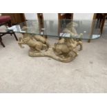 A GLASS TOP COFFEE TABLE ON BASE, IN THE FORM OF FOUR PRANCING HORSES, 42X24"