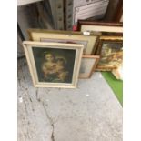 THREE FRAMED PRINTS, TWO WITH CHILDREN AND ONE OF A HARBOUR SCENE