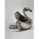 A MARKED SILVER SWAN PIN CUSHION