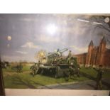 A TERENCE CUNEO PRINT ENTITLED 'A TRAINING DAY IN TAUNTON BARRACKS, CELLE' 55CM X 45CM