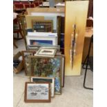 A LARGE ASSORTMENT OF FRAMED PRINTS, PICTURES AND MIRRORS